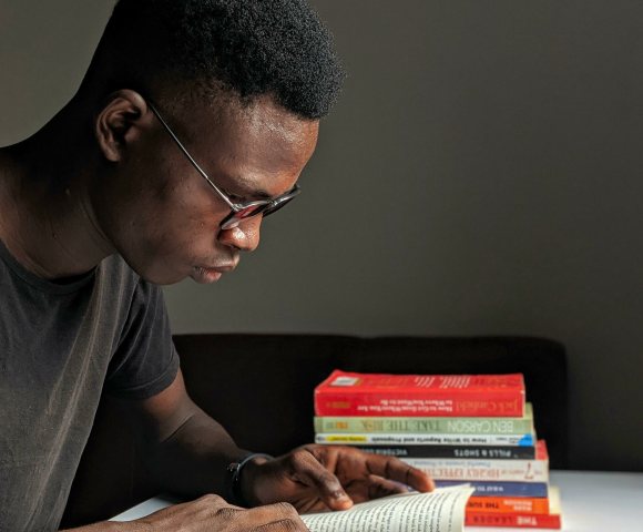 Man reading books